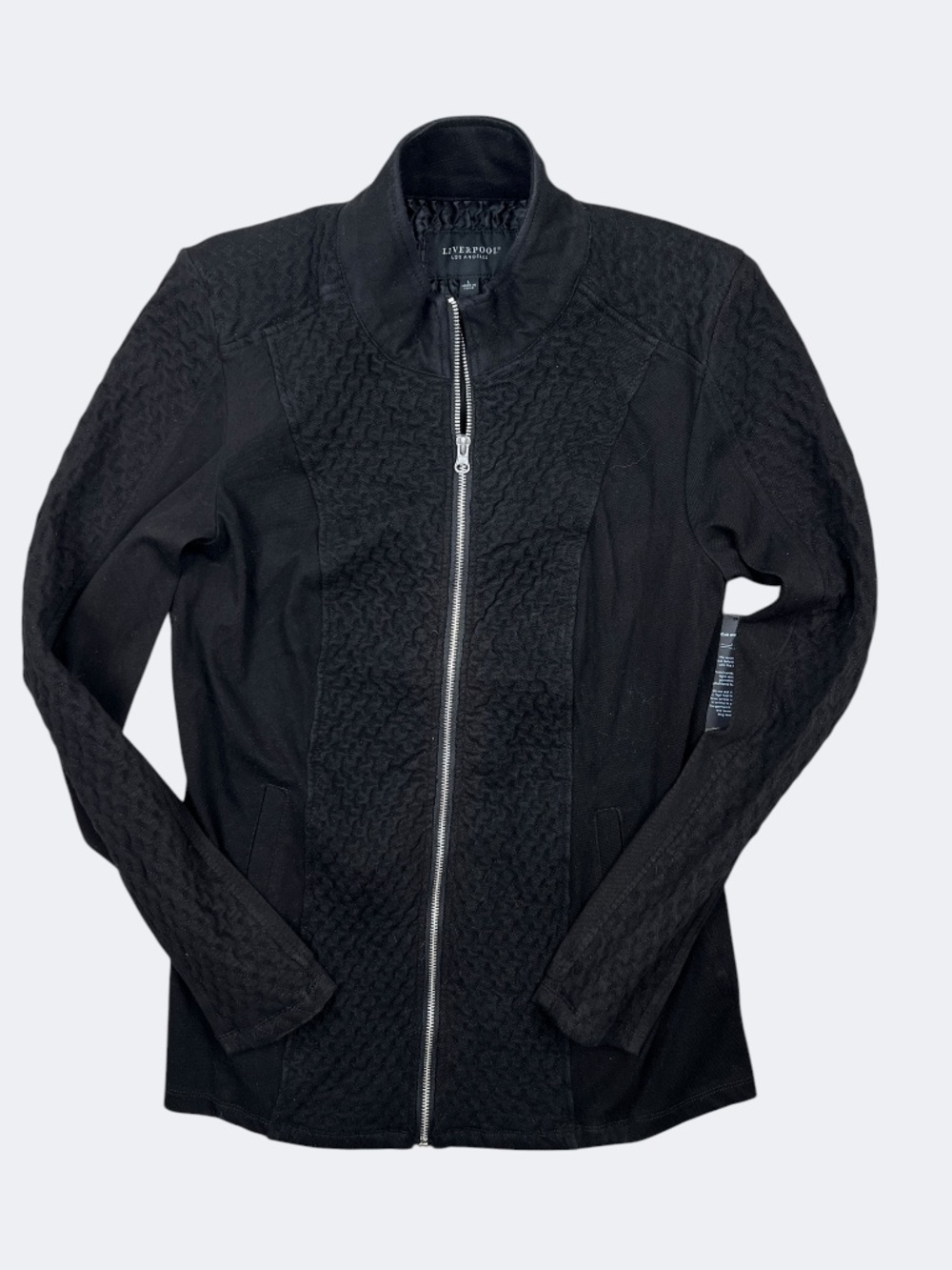 Liverpool Jacket Womens Large Black Quilted Knit Zip Front Stretch Mid Length